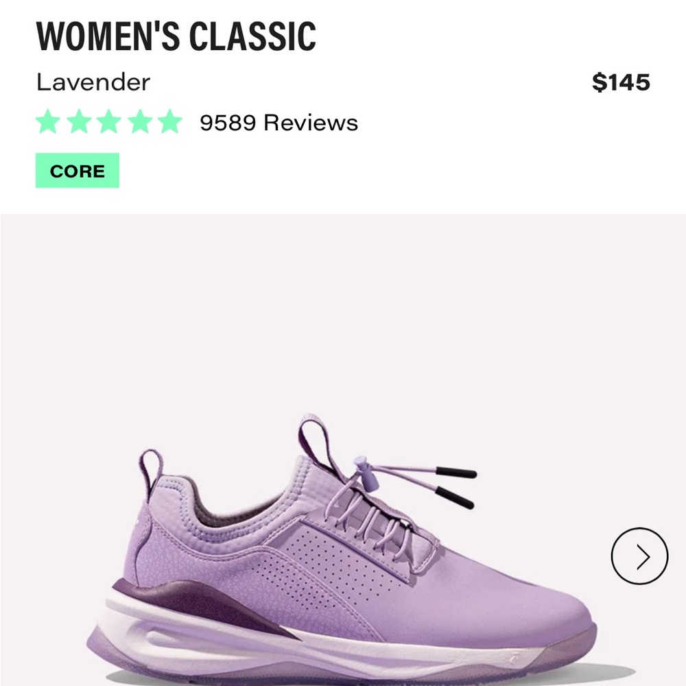 Cloves shoes size 8.5. Run small. Lavender SOLD OUT on website.